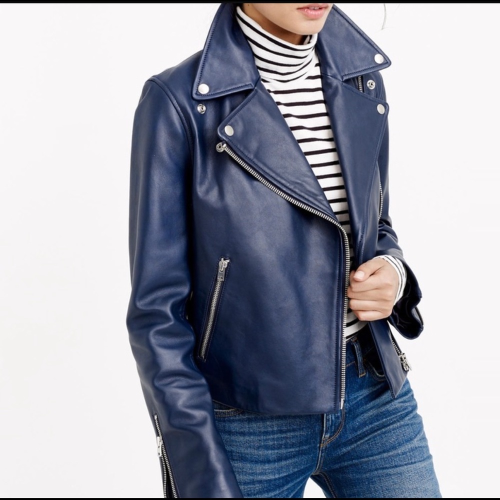 J. Crew Collection Motorcycle Jacket size 00 NAVY BLUE